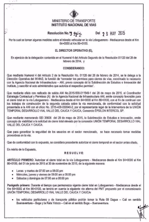 El cierre de la vía entre Loboguerrero y Mediacanoa inicia el 1 de julio