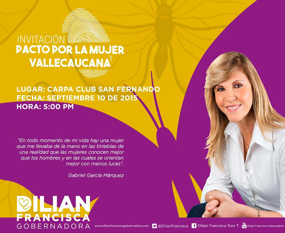 Dilian Francisca Toro invita a la firma del Pacto por la Mujer Vallecaucana este 10 de septiembre en Cali