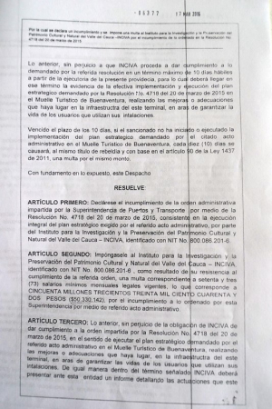 La Supertransporte sancionó a INCIVA por mal estado y uso sin permiso del muelle turístico de Buenaventura