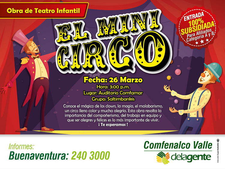 “El Mini Circo”: un colorido espectáculo para  Buenaventura 100 por ciento subsidiada para filiados categoría A y B de Comfenalco Valle