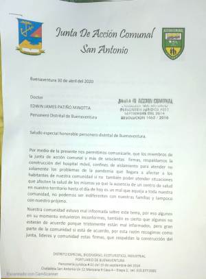 La Personería Distrital de Buenaventura logró que los moradores de la Ciudadela San Antonio apoyarán la instalación del Centro de Salud Móvil