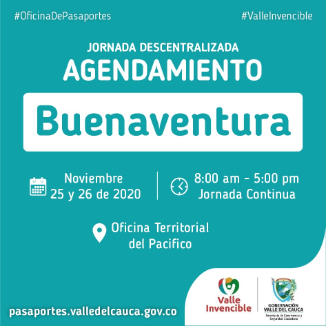 El 27 y 28 de noviembre se realizará una jornada descentralizada de expedición de pasaportes en Buenaventura 