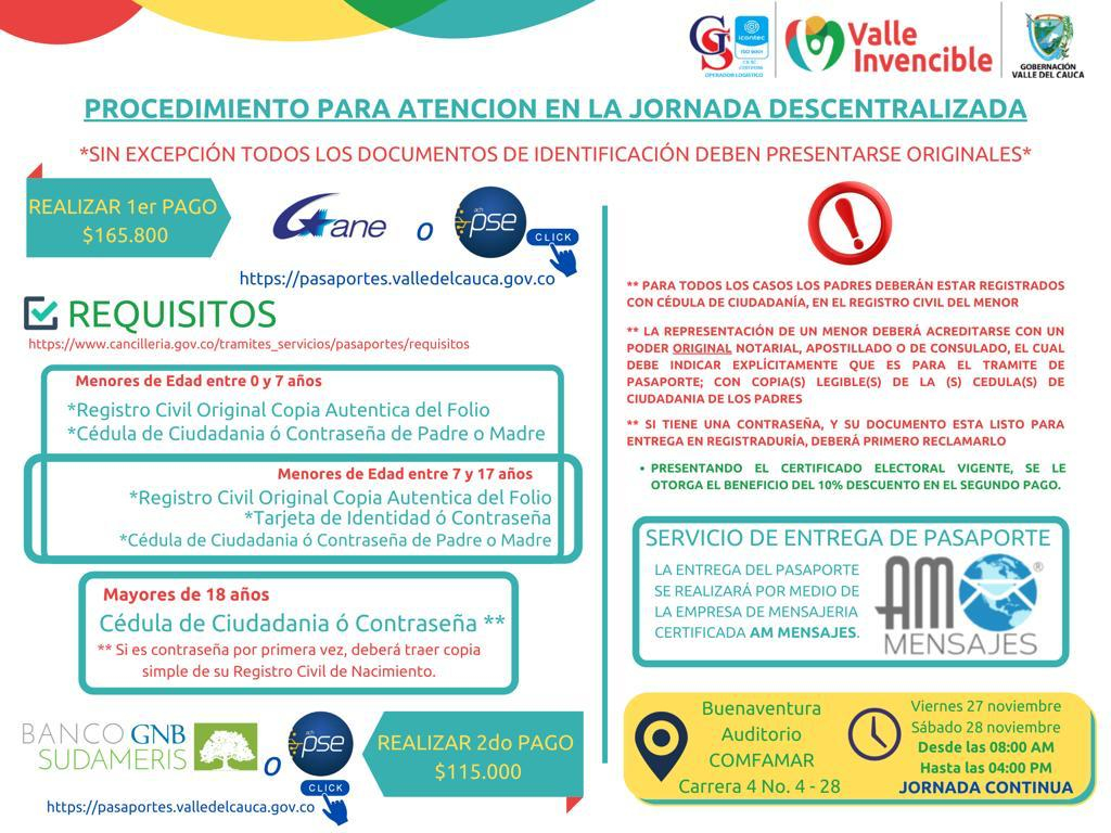 El 27 y 28 de noviembre se realizará una jornada descentralizada de expedición de pasaportes en Buenaventura 
