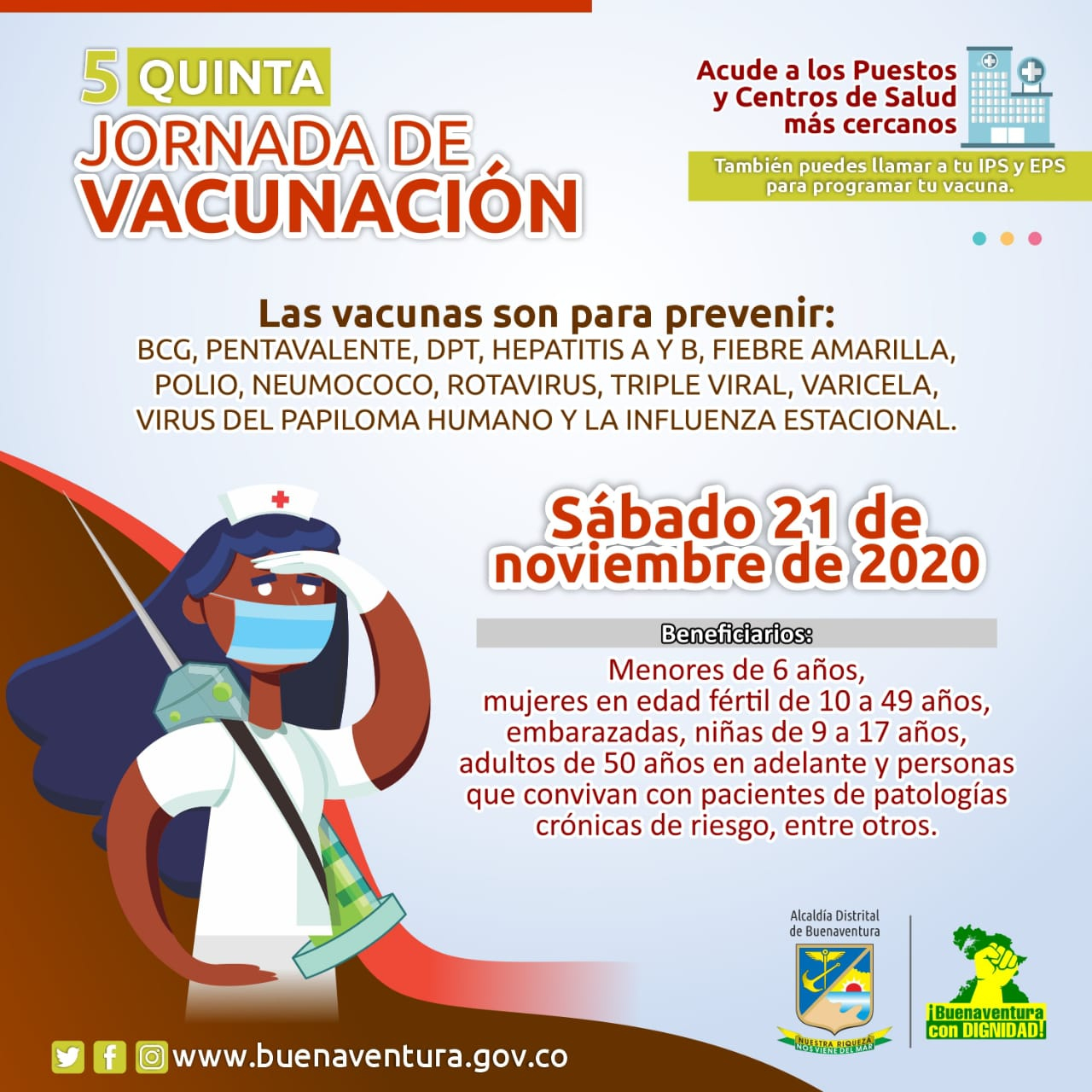 La Secretaria de Salud de Buenaventura invita a la última Jornada Nacional de vacunación del 2020 