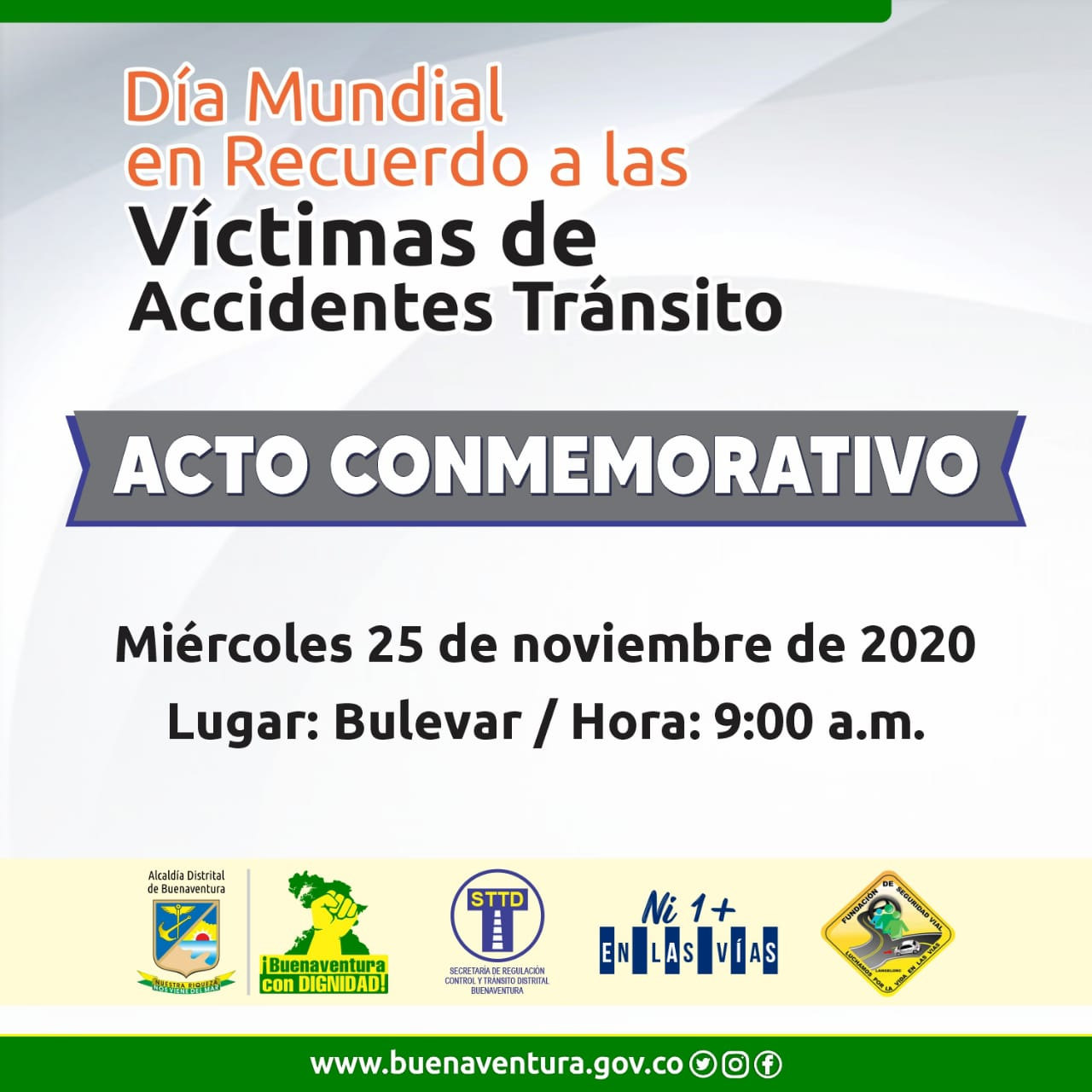 La Alcaldía Distrital de Buenaventura conmemorará el 25 de noviembre el día internacional de las víctimas de accidentes de tránsito