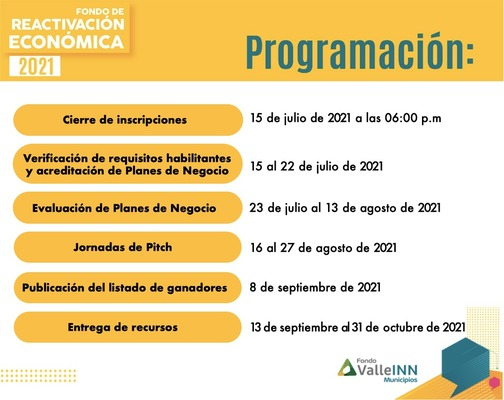 Hasta el 15 de julio se amplía el plazo de inscripción a la convocatoria del fondo de reactivación económica Valle INN Municipios 2021