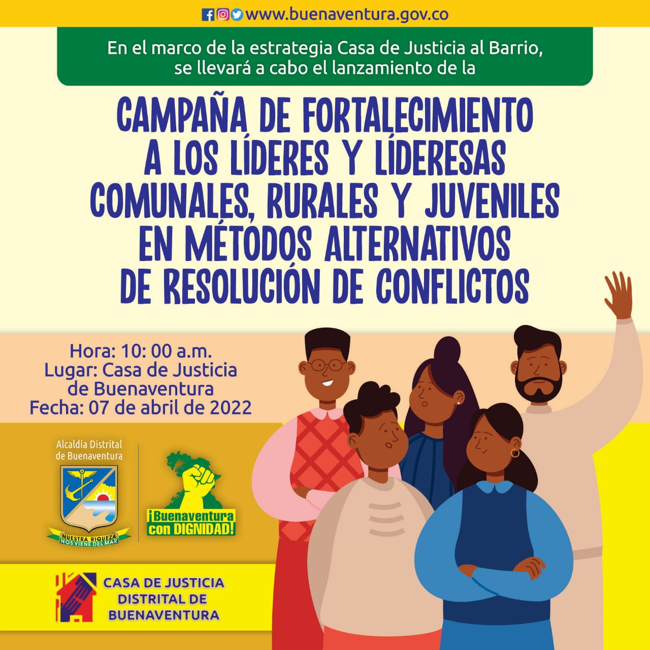 La Casa de Justicia realizará campaña de fortalecimiento en Métodos Alternativos de Resolución de Conflictos a lideres de Buenaventura 