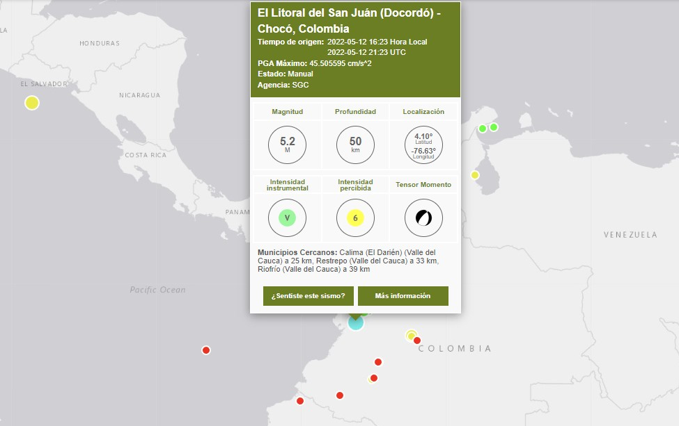 Sismo se sintió muy fuerte en el suroccidente colombiano