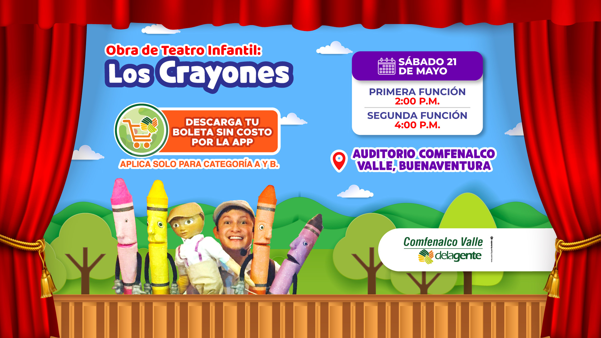 Comfenalco Valle Delagente te invita a disfrutar en familia  de la  obra de teatro infantil “Los Crayones”