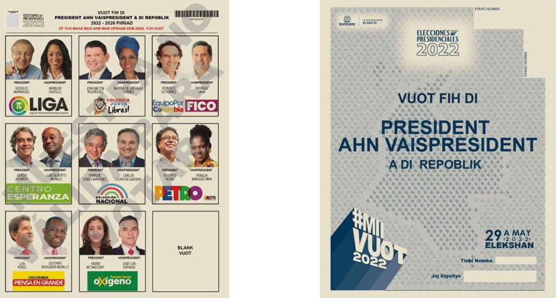Para las elecciones presidenciales de 2022 la Registraduría Nacional pone a disposición tarjetas electorales en creole y en braille