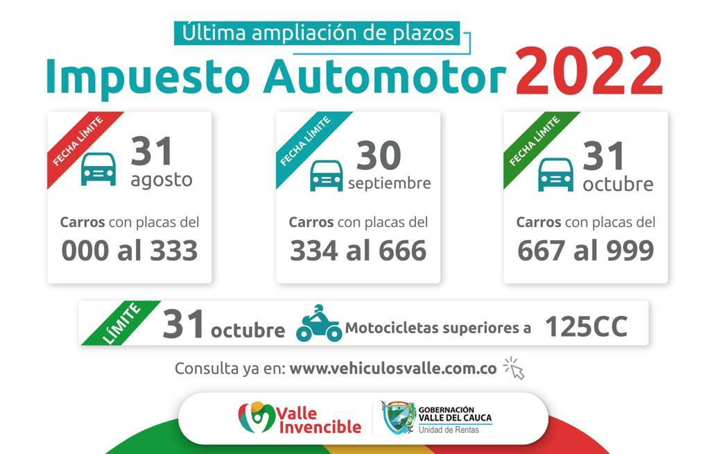Se amplía en dos meses el plazo para el pago del Impuesto Automotor en el Valle del Cauca 