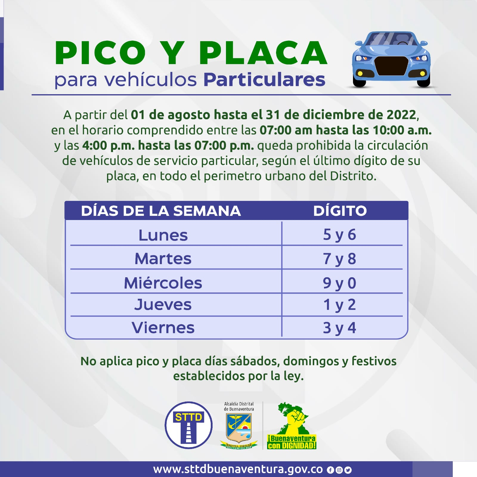 Así quedó el pico y placa para el segundo semestre del 2022 en Buenaventura 