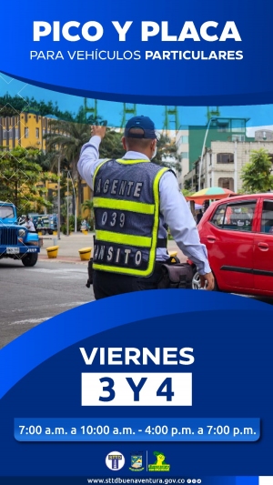 Pico y placa vehículos particulares en Buenaventura agosto a diciembre de 2022