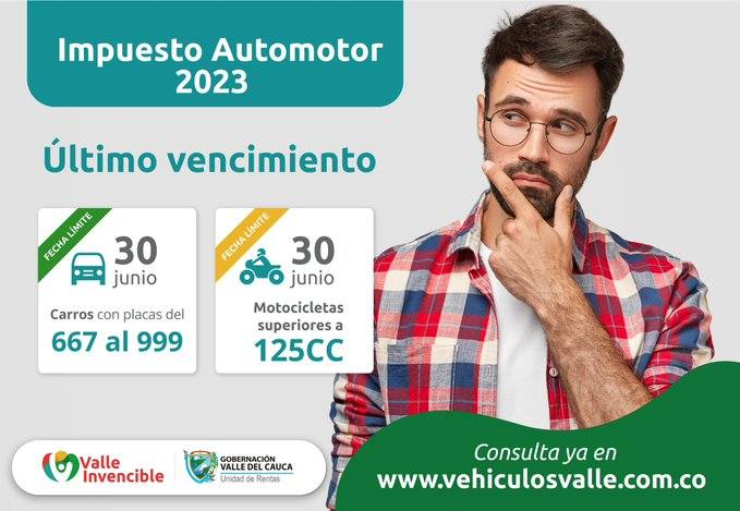 El 30 de junio de 2023 vence el último plazo para el pago del Impuesto Automotor en el Valle del Cauca 