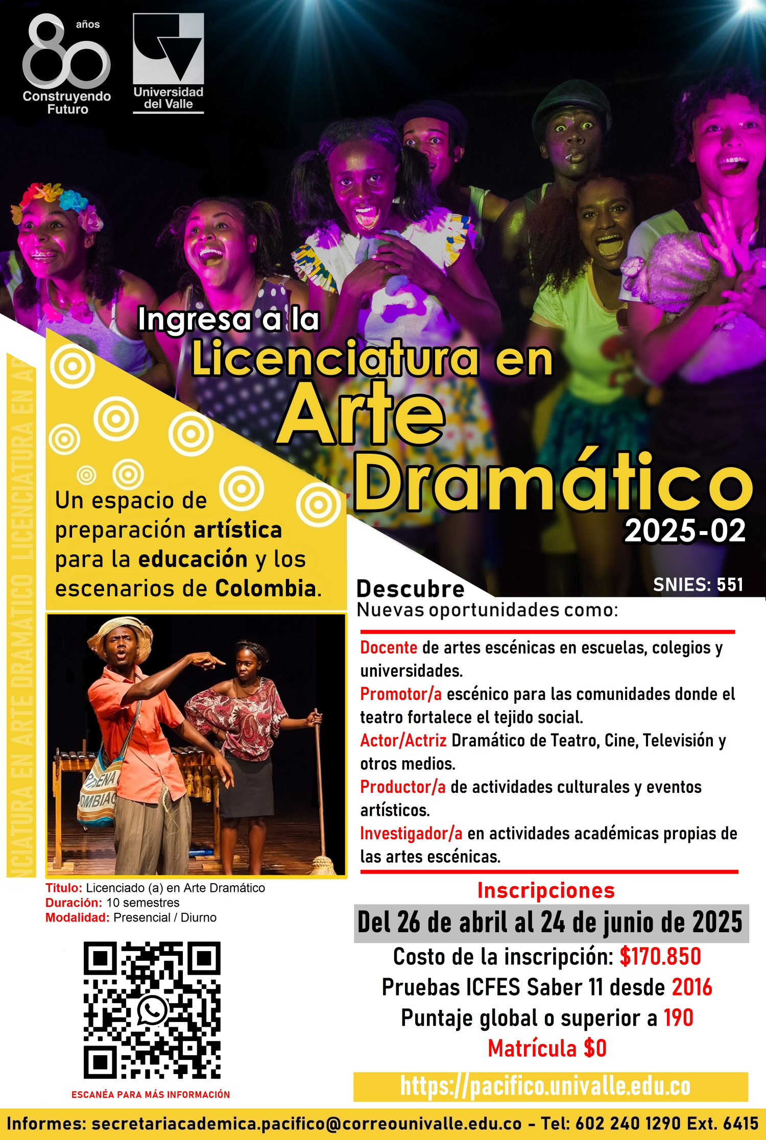 La Universidad del Valle Seccional Pacífico abre inscripciones de la Licenciatura en Arte Dramático para el segundo semestre de 2025