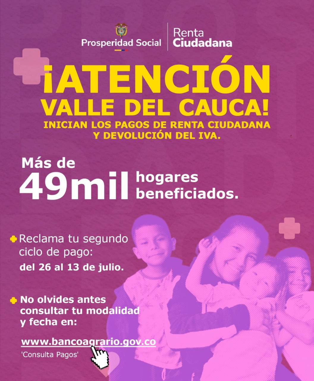 Prosperidad Social inicia pagos de Renta Ciudadana y Devolución del IVA a 49.294 hogares en Valle del Cauca