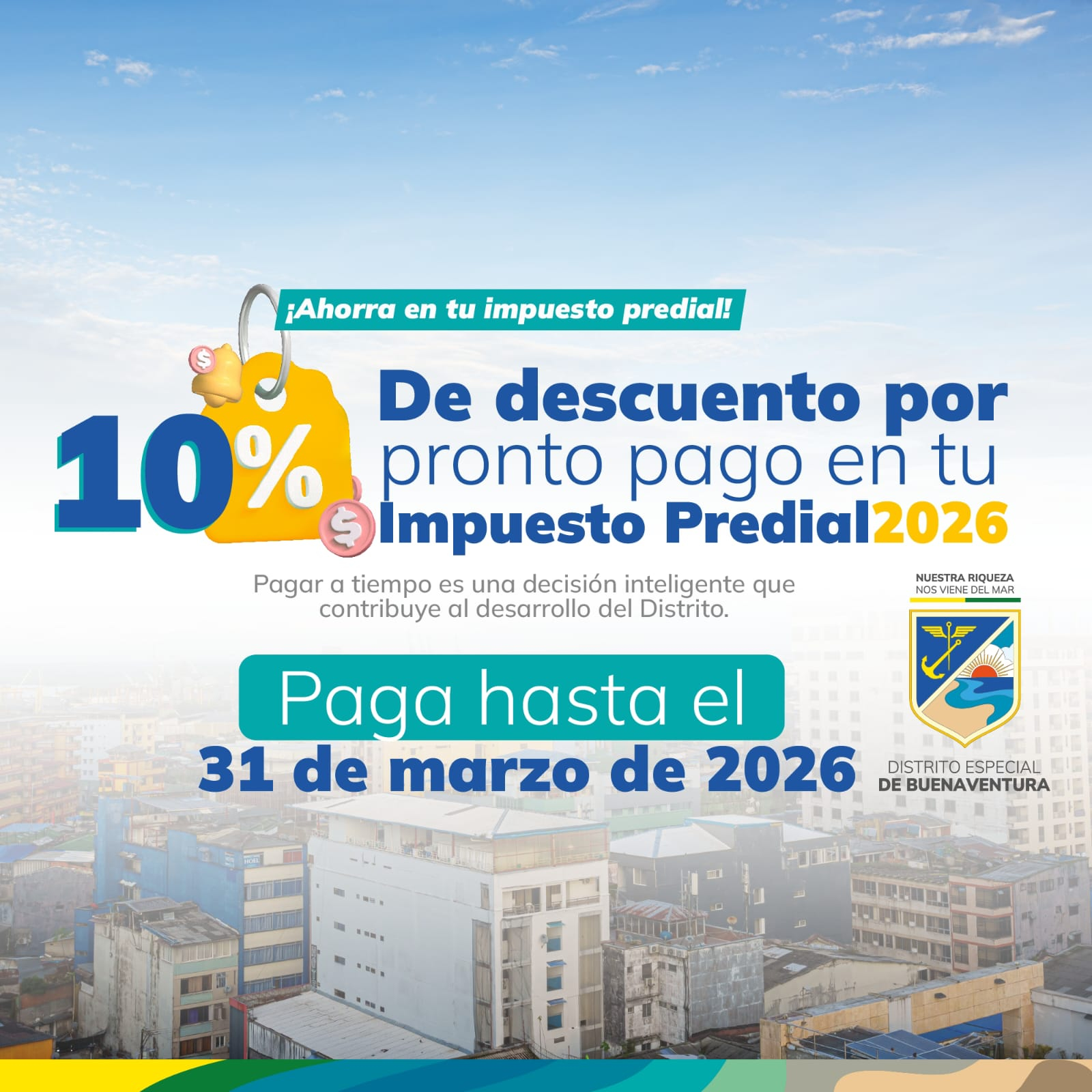 Descuento del 10 % por pronto pago del Impuesto Predial Unificado en Buenaventura