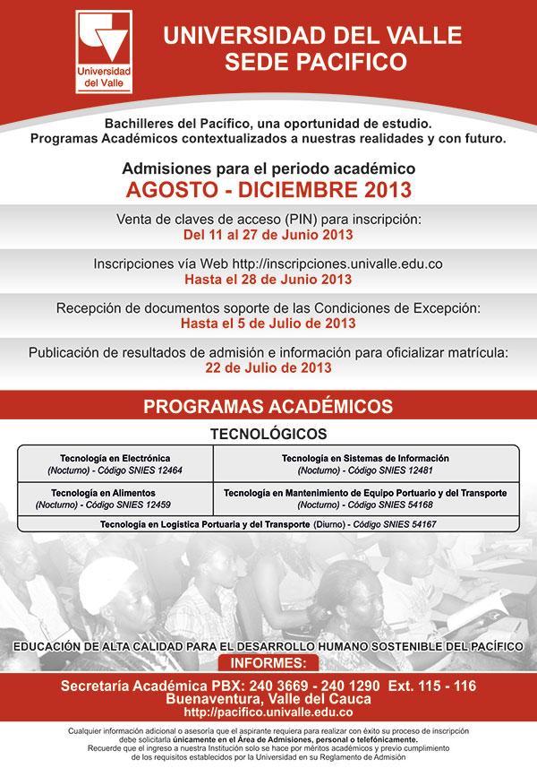 Admisiones en la Universidad del Valle Sede Pacífico