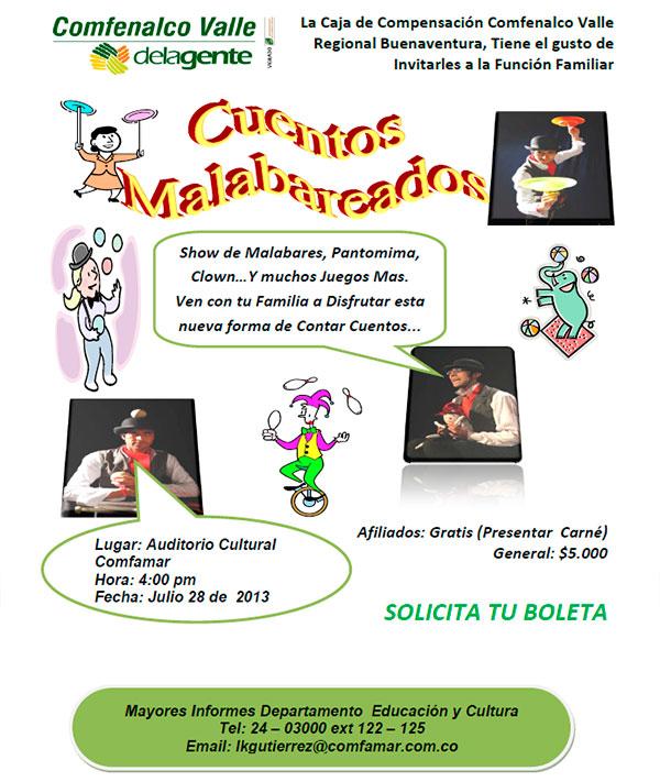 Cuentos malabareados este domingo en Comfenalco Valle