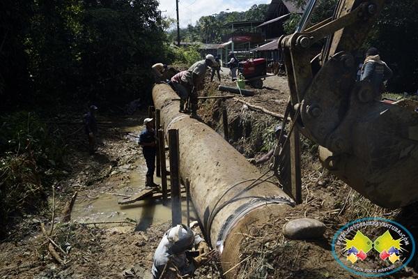 Trabajos de restablecimiento del servicio de agua en la tuber&iacute;a de 39 pulgadas avanzan satisfactoriamente