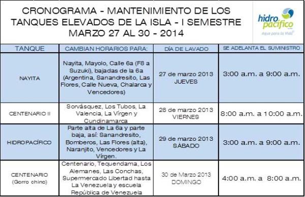 Hidropacífico S.A. E.S.P informa el horario para lavado de tanques