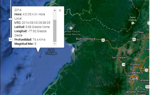 Tembl&oacute; en el oc&eacute;ano pac&iacute;fico a 65 kil&oacute;metros de Buenaventura