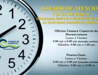 Horarios de atención en la Cámara de Comercio de Buenaventura en marzo de 2016