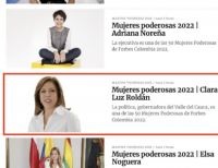 Elección de la Gobernadora entre las ‘50 Mujeres Más Poderosas’ de Forbes ratifica el liderazgo de las vallecaucanas