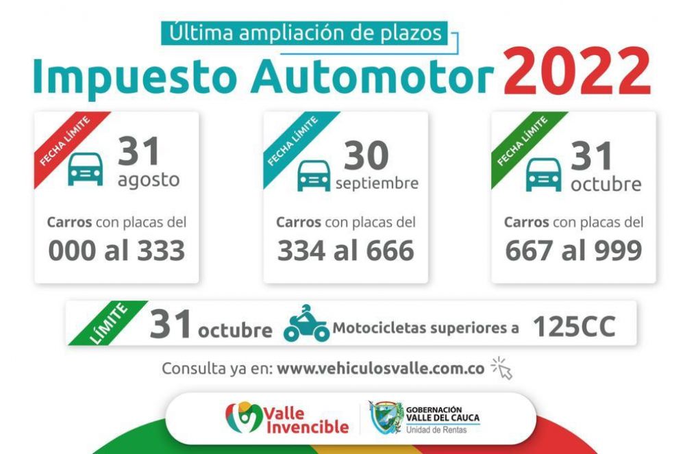Se amplía en dos meses el plazo para el pago del Impuesto Automotor en el Valle del Cauca
