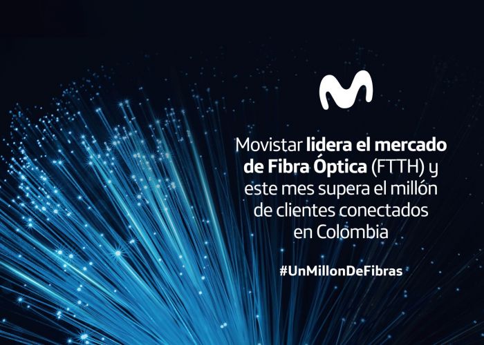 Movistar lidera el mercado de Fibra Óptica (FTTH) y este mes supera el millón de clientes conectados en Colombia