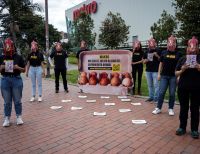 Protesta pacífica internacional, exige a Makro dejar de vender huevos de gallinas en jaulas de batería
