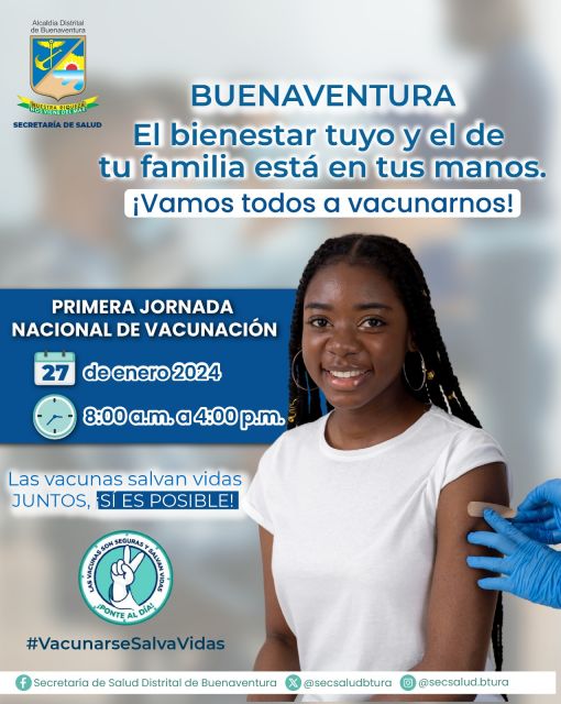 La Secretaría de Salud de Buenaventura invita a la comunidad el 27 de enero de 2024 a la Primera Jornada Nacional de Vacunación