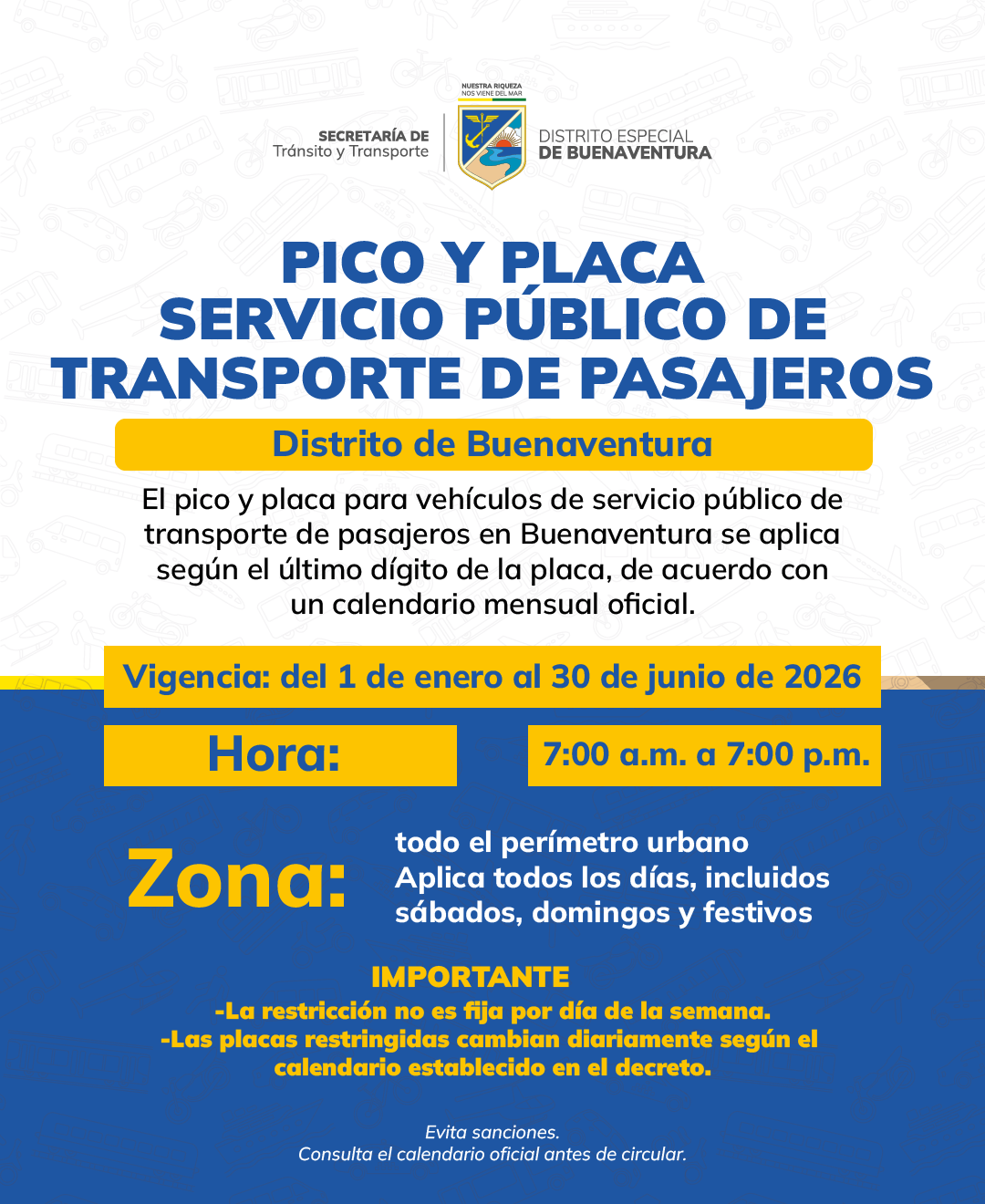 Buenaventura defini&oacute; la nueva rotaci&oacute;n del pico y placa para el primer semestre de 2026