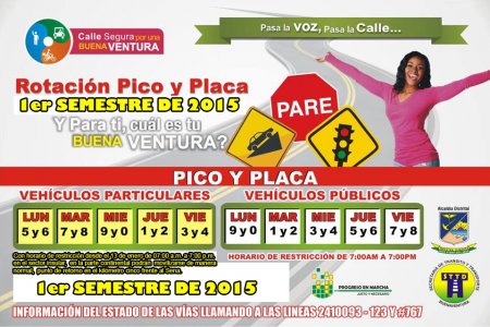 Rotación en el Pico y Placa para el primer semestre de 2015