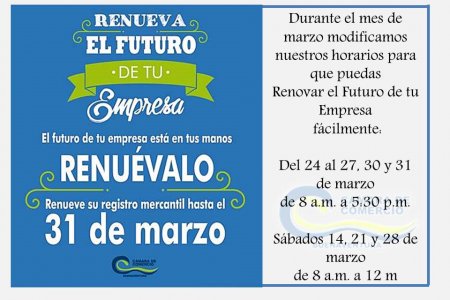 Cámara de Comercio modifica sus horarios en marzo para tu comodidad