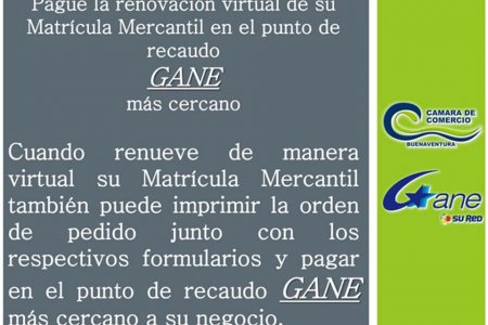Pague la renovación virtual de su matrícula mercantil en un punto de recaudo Gane