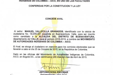 Manuel Vallecilla ya cuenta con el aval de AICO para su candidatura a la Alcaldía de Buenaventura