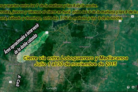 El cierre de la vía entre Loboguerrero y Mediacanoa inicia el 1 de julio