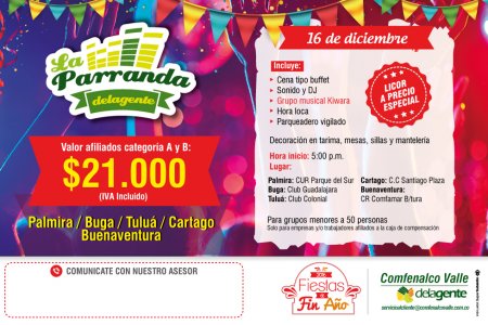 El 16 de diciembre disfruta de la parranda delagente en su Centro Recreacional Comfamar