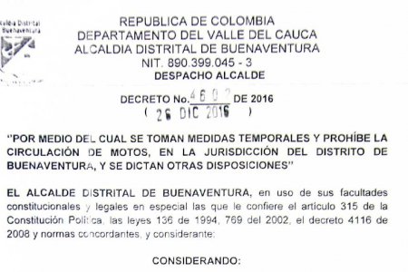 Se prohíbe la circulación de motocicletas el 31 de diciembre de 2016 y 1 de enero de 2017