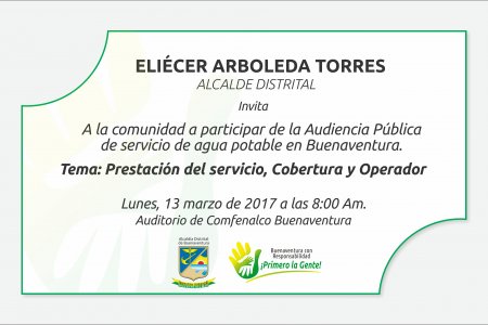 Este lunes 13 de marzo se realizará la audiencia pública sobre servicio de agua potable en Buenaventura