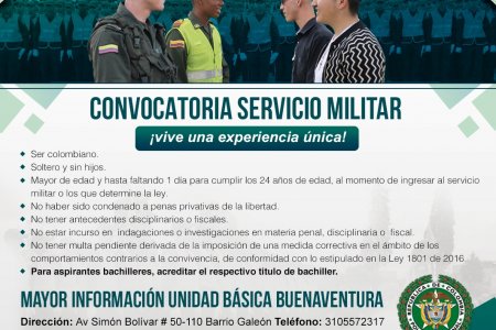 Convocatoria para definir situación militar prestando su servicio a la Policía Nacional