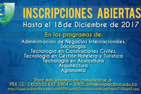 Inscripciones abiertas en la Unipacífico hasta el 18 de diciembre