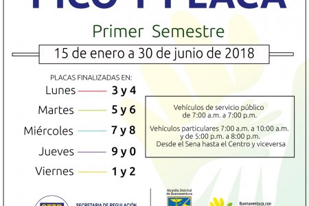 Conozca cómo quedó el pico y placa para el primer semestre del 2018