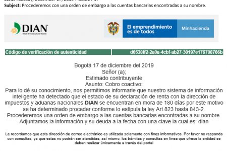 Alerta por una nueva versión de correo electrónico fraudulento a nombre de la DIAN