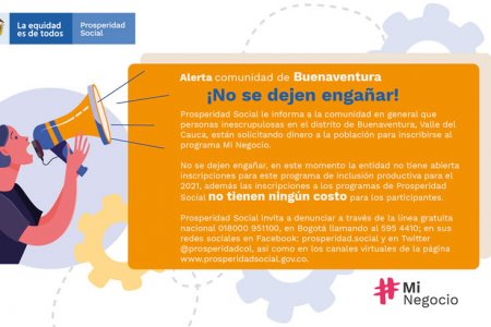 En Buenaventura, personas inescrupulosas solicitan dinero para falsas inscripciones a programas de Prosperidad Social