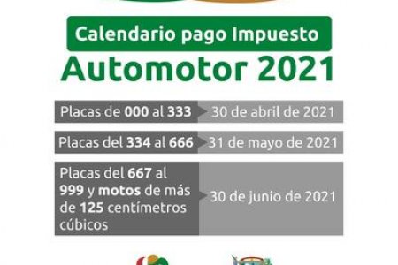 Listo el calendario de pago del Impuesto Automotor para la vigencia 2021
