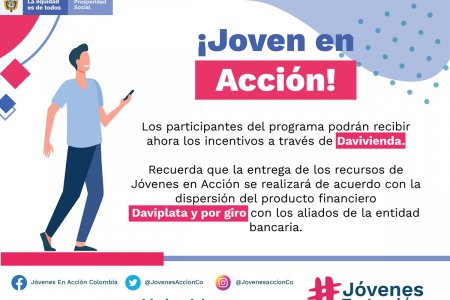 Davivienda es el nuevo operador bancario para entrega de incentivos de Jóvenes en Acción