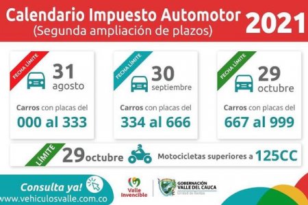 La Gobernación del Valle anunció un nuevo plazo para el pago del Impuesto Automotor