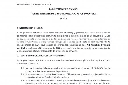 El Comité Intergremial e Interempresarial de Buenaventura abrió convocatoria para seleccionar Revisor Fiscal